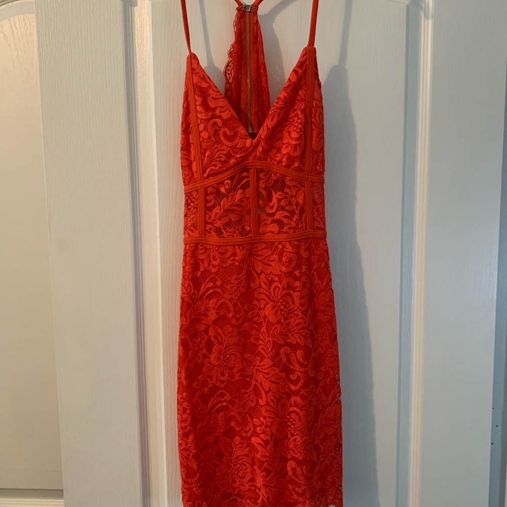 Orange lace bodycon dress